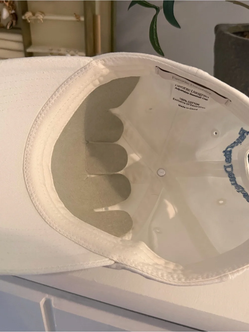 Bride Hat - White with Light Blue Embroidery (favorite daughter) - New/not worn